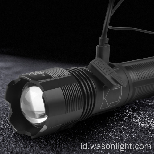 Penjual Terbaik Lumens High Hidy Compact Outdoor Waterproof USB-C Senter Rechargeable 5 Mode Genggam XHP50 Torch